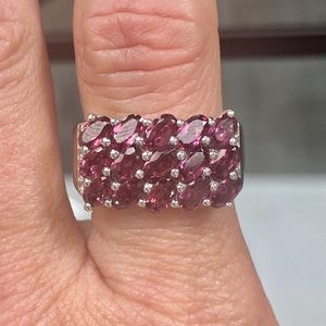 925 Sterling Silver 5 Carat Genuine Ruby Multi Row Ring ~ Anniversary Band